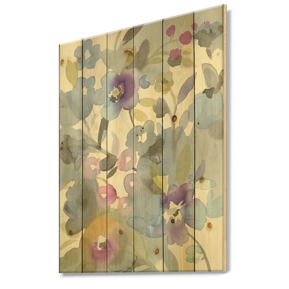 Designart 'Jewel Floral Garden II' Modern Farmhouse Print on Natural Pine Wood