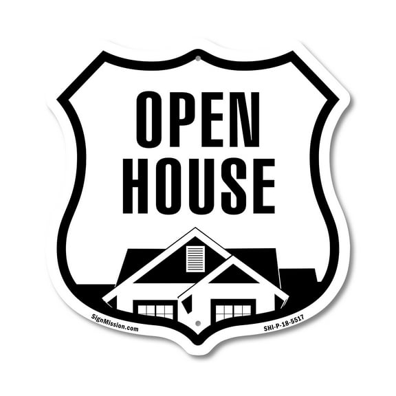 Open House (2 Pack) 12 inch X 12 inch Shield-Shaped Rust-Free Aluminum Metal Signs Weather Resistant Made in the USA