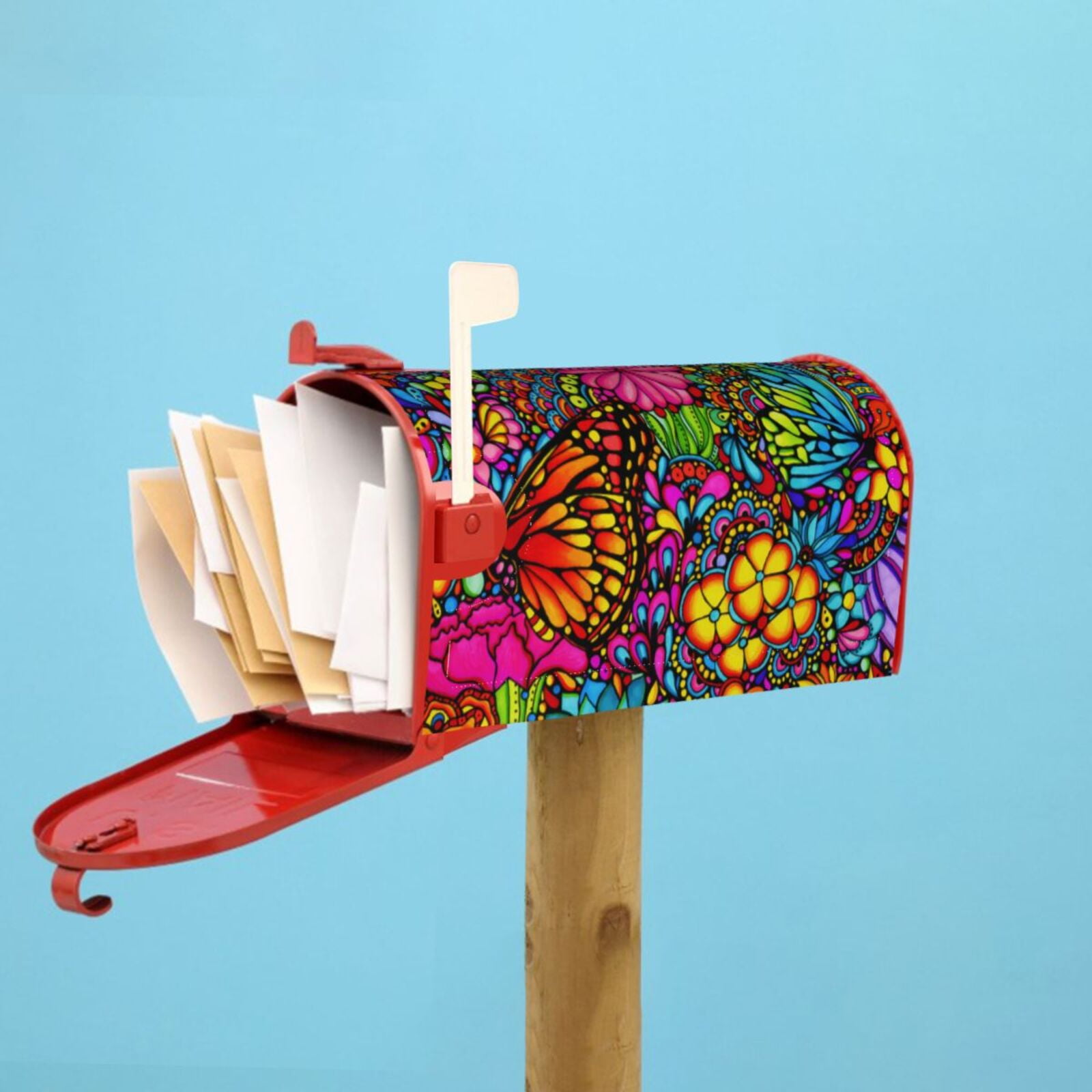 Logiee Butterfly Garden Print Post Letter Box Wrap Decor, Mailbox Cover Suitable for Standard Mailbox and Large Size Mailbox,Outdoor Yard Decoration-25.5x21 in