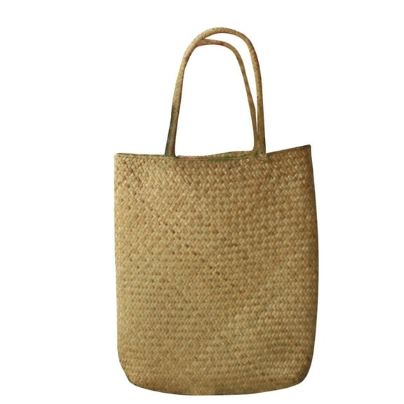 Straw Weave Handbag Large Square Natural Hand Carry Bag Summer Beach Tote for Women And Girls (Yellow)