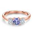 thumbnail image 3 of Gem Stone King 18K Rose Gold Plated Silver Blue Tanzanite and White Moissanite Engagement Ring for Women | 0.92 Cttw | Round 5MM | Gemstone December Birthstone | Size 5, 3 of 7