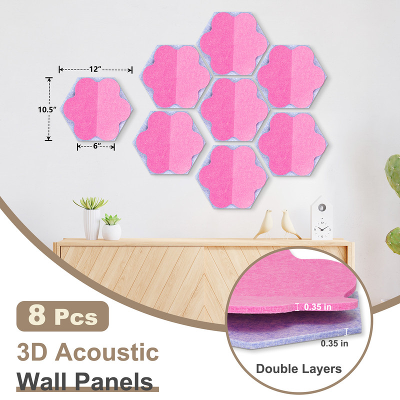 DOLLAR BOSS 8 Pcs Hexagon Felt Cork Board Tiles, Pink Flower Design Bulletin Board Strips Self Adhesive DIY Bulletin Board Pin Board for Home Wall Decor Stickers Memos Photos Display Notes, Photos