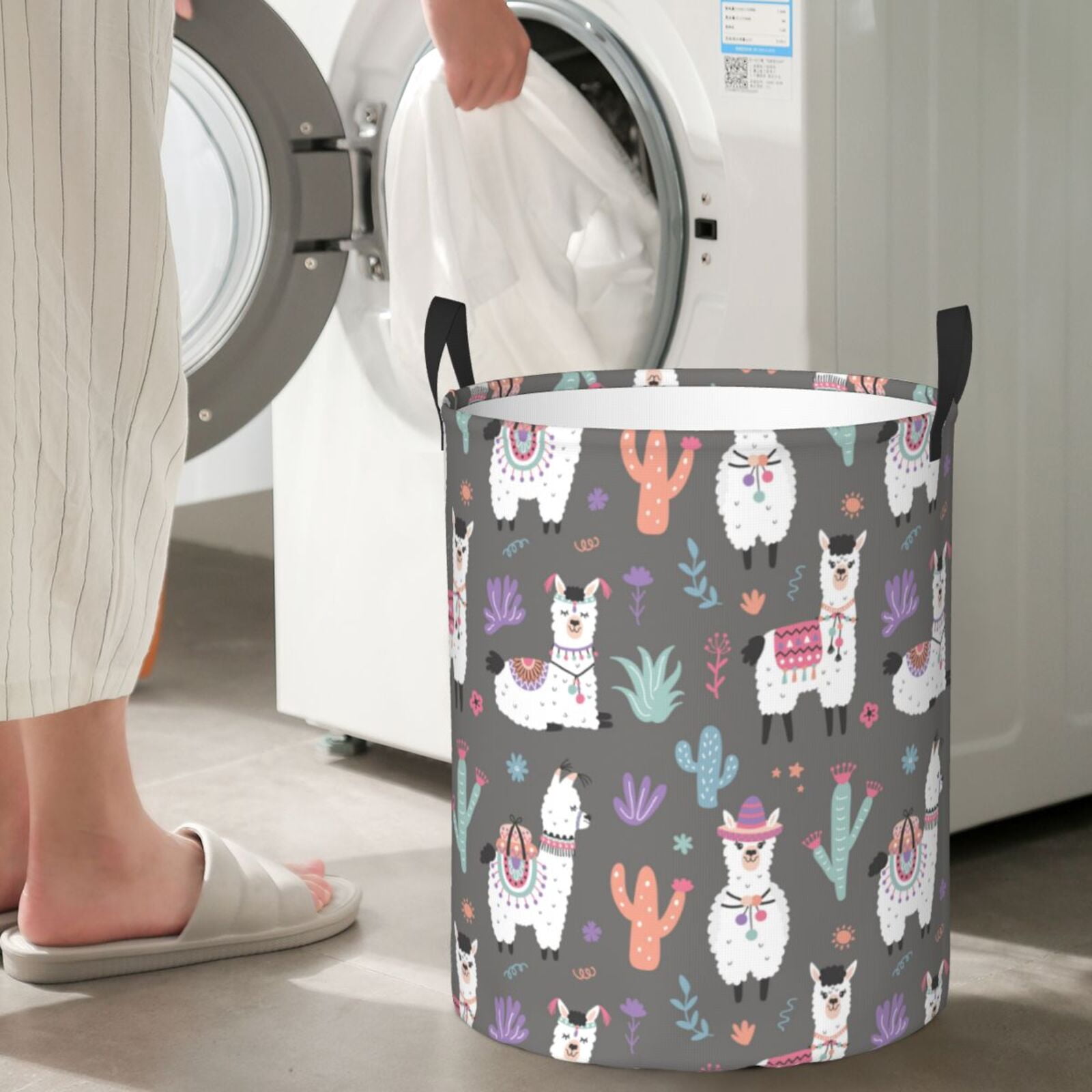 Large Laundry Basket with Handles - Cartoon Funny Cute Alpaca Kids Baby Dirty Clothes Laundry Hamper for Bedroom Aesthetic