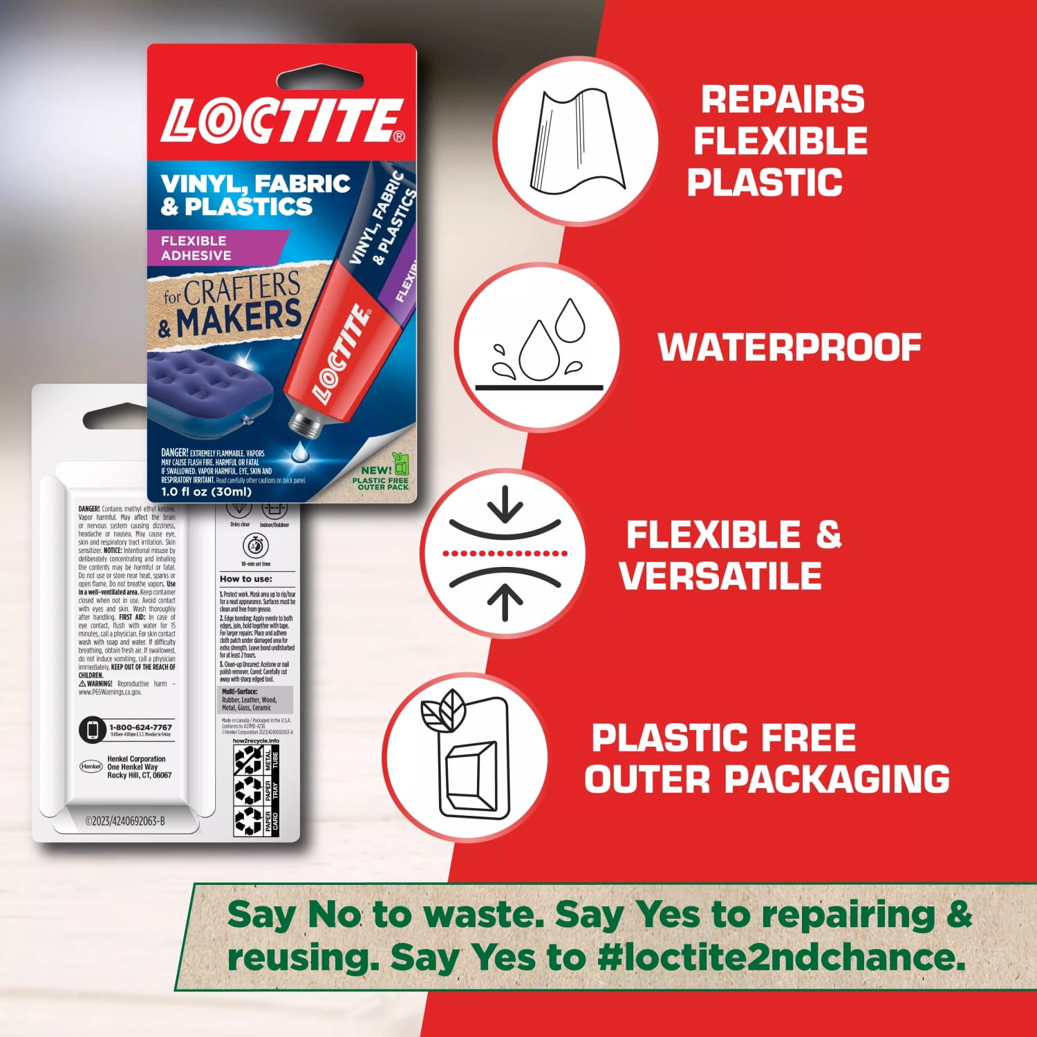 Loctite Vinyl, Fabric, and Plastic Flexible Adhesive, 1 Ounce - 3count