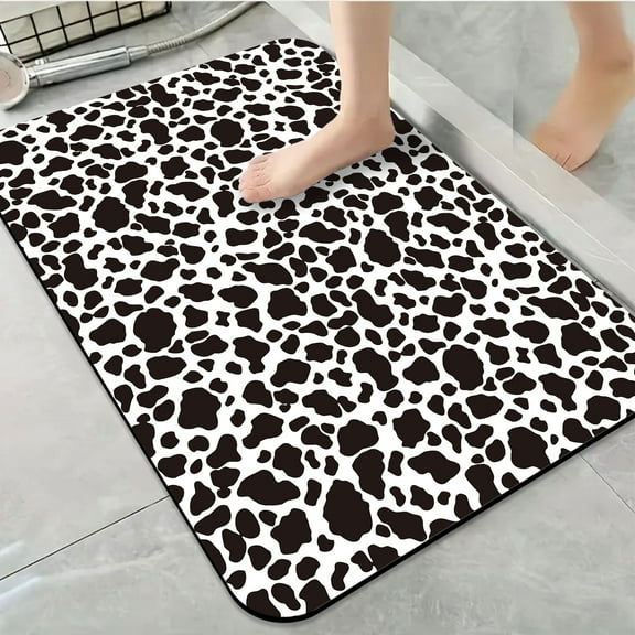 1pc Cow print Pattern Bathroom Rug Bathroom Decor and Accessories- Durable,Anti Slip,And Quick Drying,Suitable For Indoor/outdoor Use - Perfect For Bathrooms,Bedrooms,Kitchens