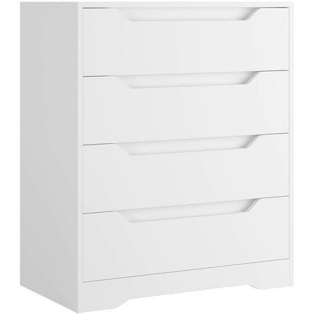 Homfa 4 Drawer Dresser, Modern Wood Chest of Drawers with Cutout Handles, White Tall Dresser for Bedroom Hallway Living Room