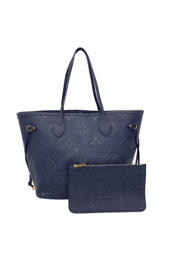 Pre-Owned Louis Vuitton Monogram Empreinte Neverfull MM Tote Bag M47143 Navy Women's