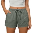 thumbnail image 2 of Resicozy Womens Linen Shorts Summer Casual Wide Leg Drawstring High Waist Beach Shorts Flowy Beach Vacation Pants with Pockets Dark Green XL, 2 of 5