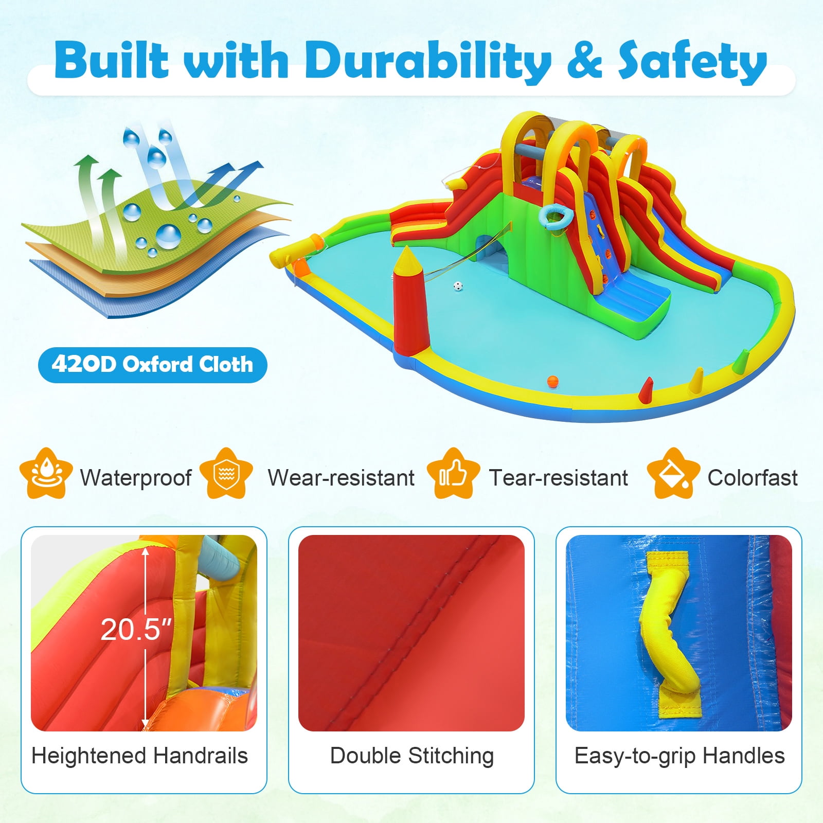 Gymax Inflatable Water Slide Park w/2 Long Slides Climbing Walls Splash Pool Blower