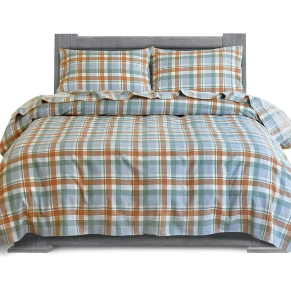 100% Cotton Flannel Sheets Set - Flannel Sheets Full, 4-Piece Flannel Bed Sheets - Lightweight Bedding, Brushed for Extra Softness,Warm, Breathable, 16" Deep Pocket Cali King, Plaid Coral