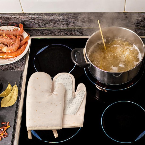 Mitts de horno de silicona, guantes de cocción para hornear versátiles de guantes de aislamiento fácil de usar guantes de cocina para barbacoa por Beige