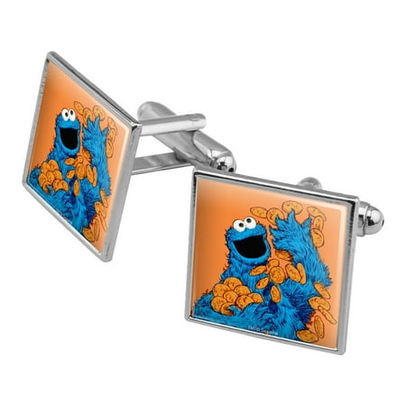 Sesame Street Vintage Cookie Monster Square Cufflink Set - Silver or Gold