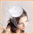 thumbnail image 4 of Fascinator Hat with Veil Feather Funeral Headpiece Lace Gloves Pearl Necklace, 4 of 8
