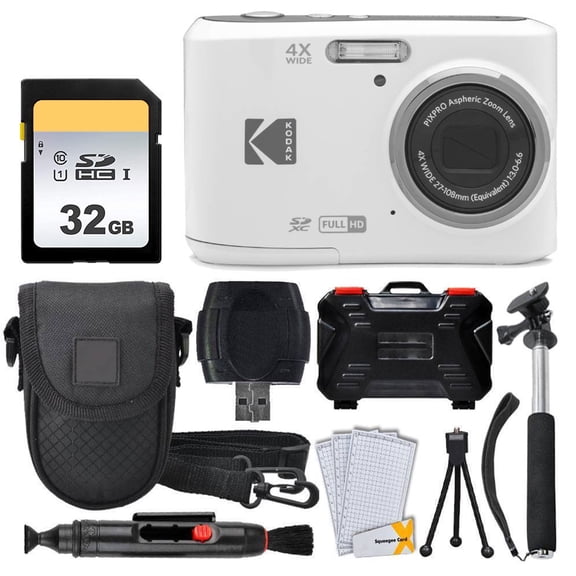 Kodak PIXPRO FZ45 Digital Camera (White) 32GB Memory Card Point and Shoot Camera Case Extendable Monopod Lens Cleaning Pen LCD Screen Protectors Table Top Tripod Ultimate Bundle