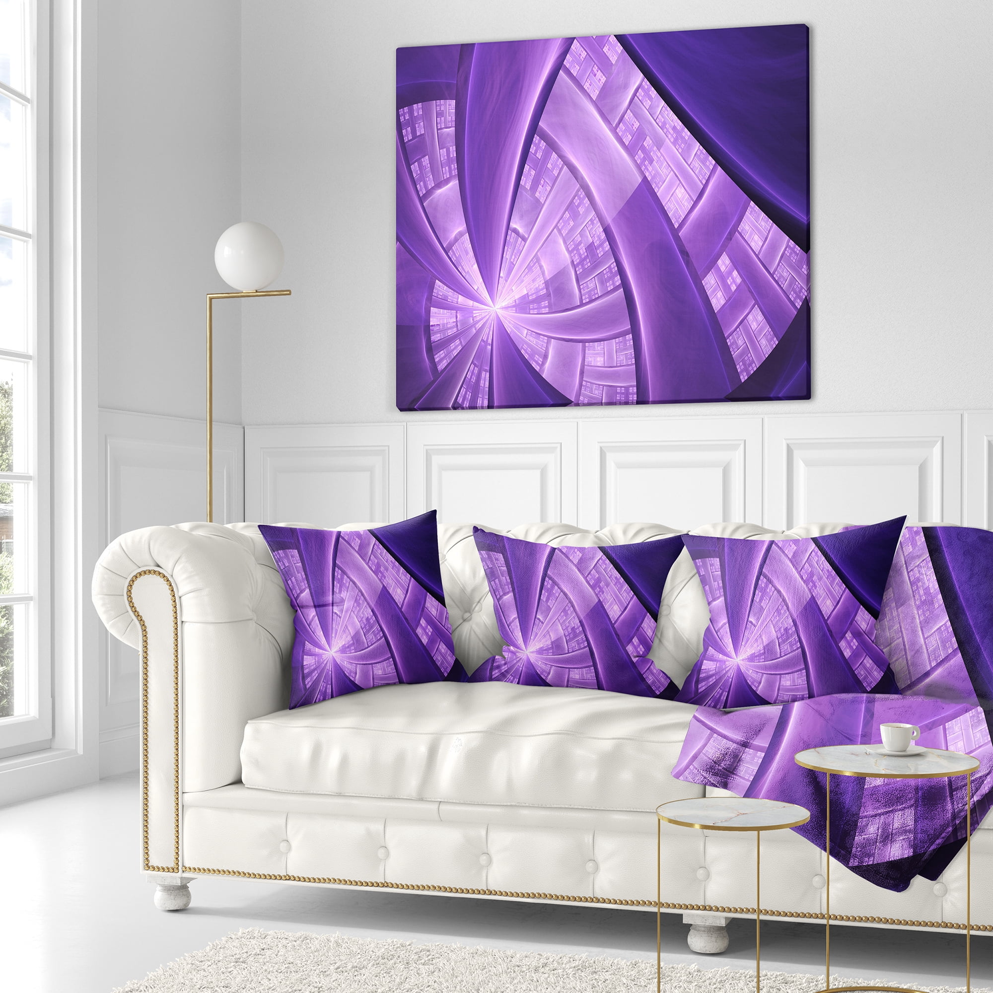 Designart Purple Fractal Exotic Plant Stems - Abstract Throw Pillow - 18x18