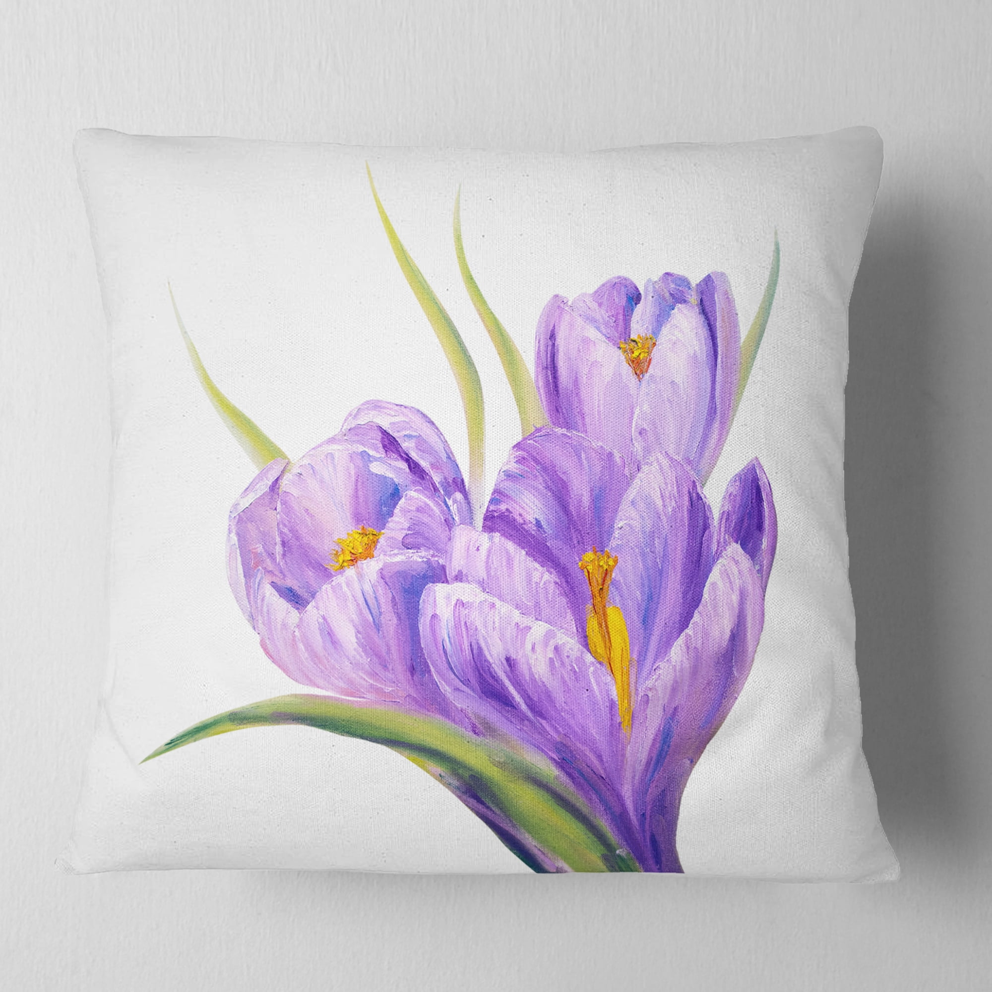 Designart Crocuses in White Background - Floral Throw Pillow - 18x18