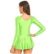 thumbnail image 4 of Vestido brillante de manga larga con volantes para mujer, vestido de baile de Ballet, vestido de natación, traje de Color sólido, vestidos de leotardo con cuello redondo, 4 of 5