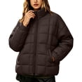 thumbnail image 3 of Full Zip Puffer Jacket for Women Stand Collar Lightweight Casual Quilted Coat With Pockets For Fall Winter, 3 of 8