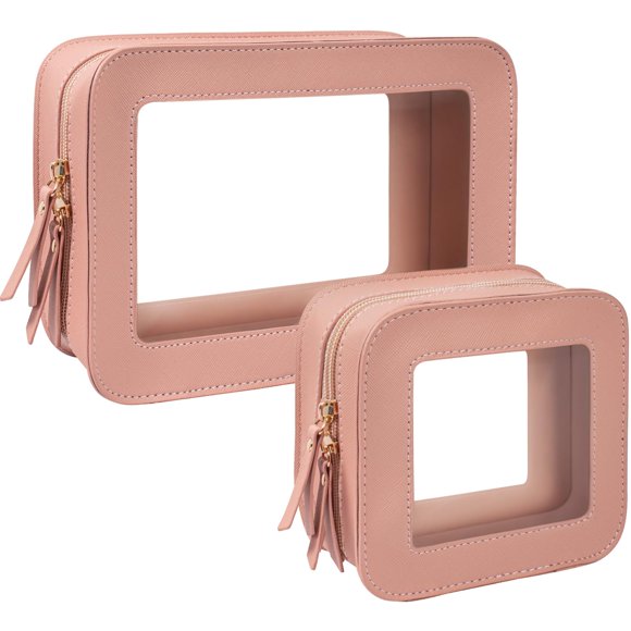 Set de bolsitas de maquillaje transparentes KOTORA para mujer a prueba de agua (rosa)