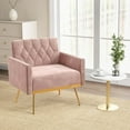 thumbnail image 2 of Costway Modern Velvet Accent Chair with Button Tufted Back Golden Metal Legs & Foot Pads Pink, 2 of 8