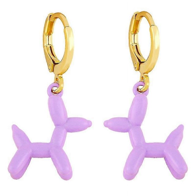 Cute Small Balloon Dog Drop Earring Dainty Enamel Cartoon--Purple|Model code5660 Purple
