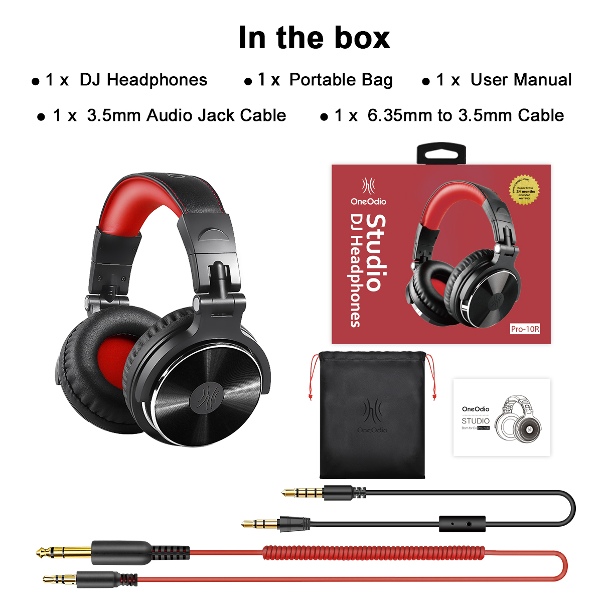 OneOdio Pro-10 Over-Ear Headphones with Dual Plugs, Red photo 2