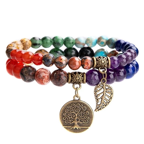 Natural Semi Precious Gemstone beads bracelet for women - Life Tree and Leaf Charm Crystal Stretch Bracelets