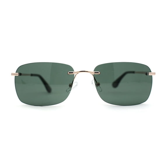 Womens Rimless Narrow Rectangle 90s Retro Sunglasses Gold Green