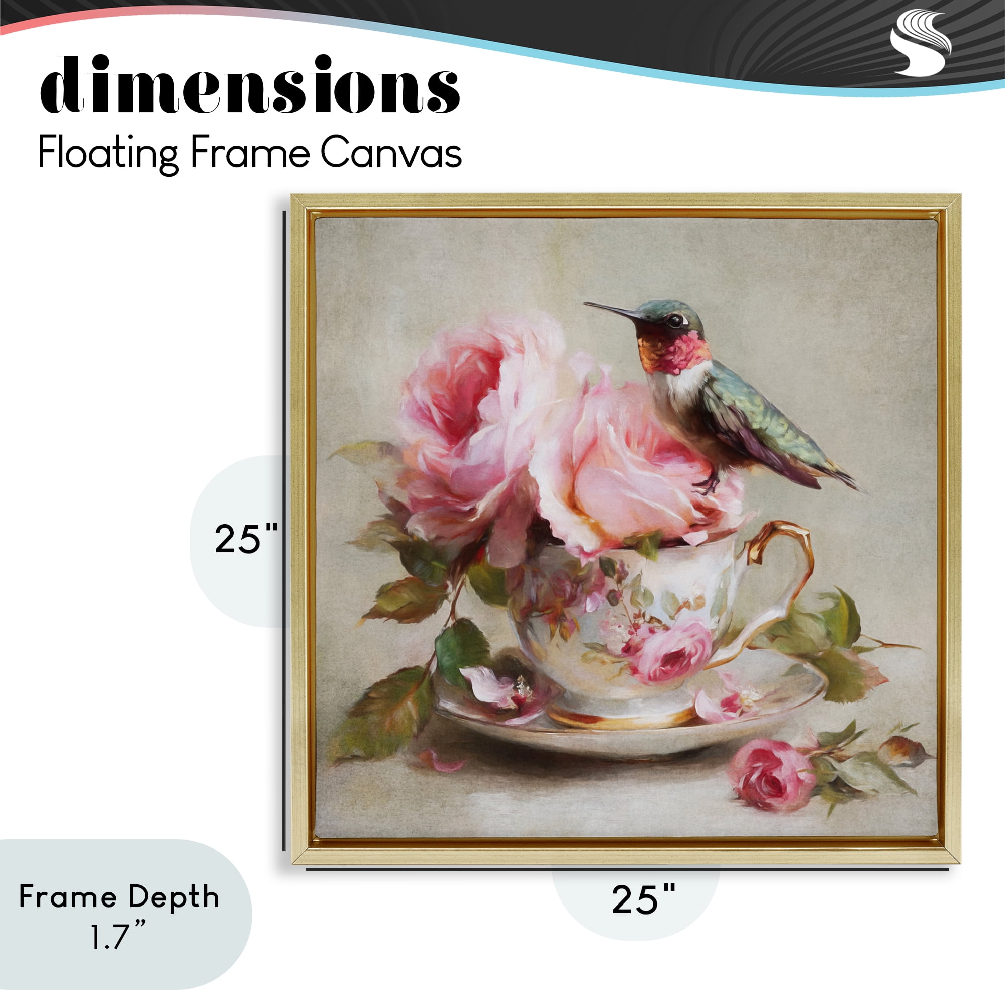 Stupell Industries Hummingbird & Tea Cup Gold Framed Floater Canvas Wall Art, design by Tina LeCour
