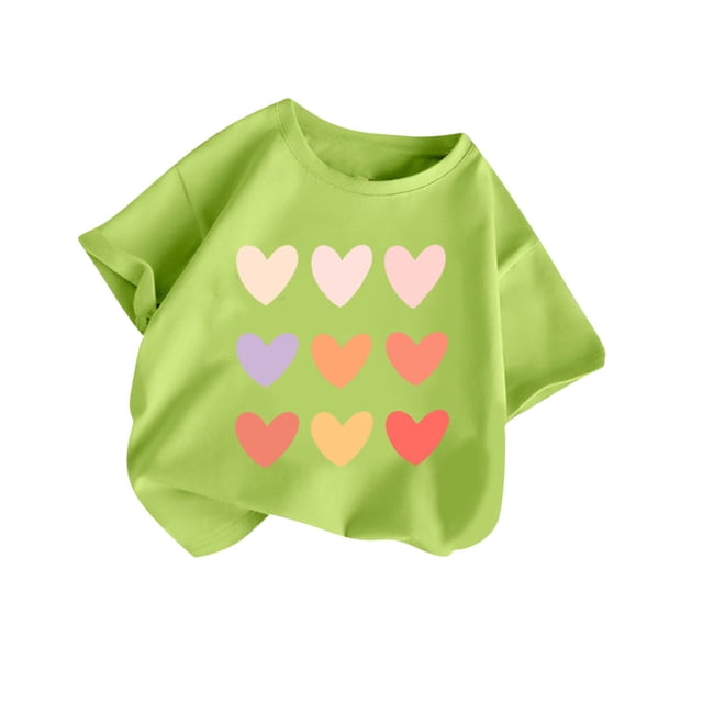 Plebaso T-Shirts à Imprimé Cœur pour Garçons et Filles, Col Rond, Manches Courtes Décontractées, Hauts Graphiques Mignons pour Enfants