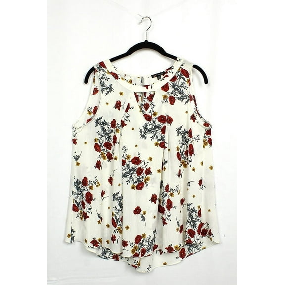 MICHEL Sleeveless Floral Print Top With Cutout (Small)