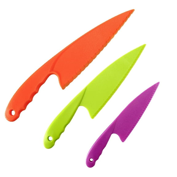 Set of 3 Knives,Safe Cooking Plastic Knives for Home,Kitchen Tools with Serrated Edges for Bread,Cake,Salad