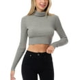 thumbnail image 5 of MixMatchy Women's Casual Solid Long Sleeve Ribbed Turtle Neck Cropped Sweater, 5 of 7
