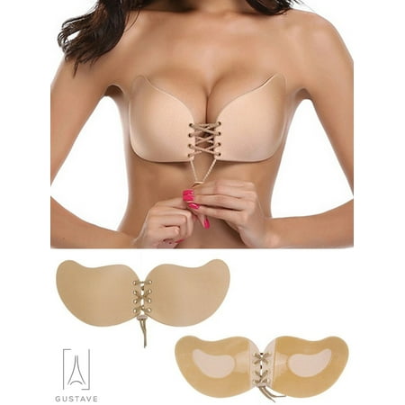 

Gustavedesign Women s Strapless Backless Self Adhesive Bra Push Up Silicone Invisible Bras with Drawstring Suit For Dress Wedding Party A Cup Nude