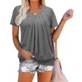 thumbnail image 5 of Womens T Shirts 2025 Summer Short Sleeve Pleated Dressy Casual Scooped Neck Tunic Tops Loose Fit Blouses, 5 of 6