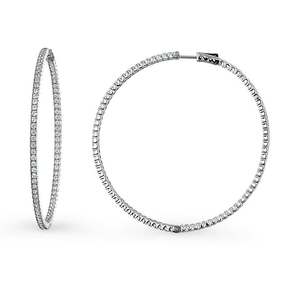 BERRICLE Sterling Silver Cubic Zirconia CZ Large Fashion Inside-Out Hoop Earrings for Women 2.5 inch, Rhodium Plated