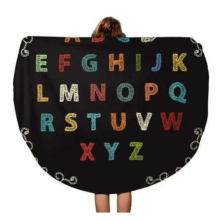 Embroidered Beach Towels SIDONKU 60 inch Round Beach Towel Blanket Crochet Embroidered Alphabet Letters Colorful Crocheted Knitted Pattern Patch Travel Circle Circular Towels Mat Tapestry Beach Throw ()