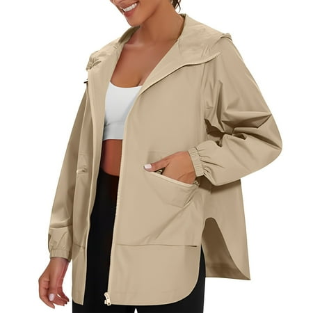 XFLWAM Women s Waterproof Raincoat Lightweight Rain Jacket Trench Coat Hooded Windbreaker with Pockets Outdoor Beige L XFLWAM Women s Waterproof Raincoat Lightweight Rain Jacket Trench Coat Hooded Windbreaker with Pockets Outdoor Beige L