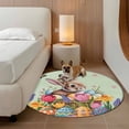 thumbnail image 3 of Round Area Rug 3ft, Spring Flower Farmhouse Rabbit Non-Shedding Washable Area Rug, Easter Egg on Green Non Slip Low-Profile Circle Rugs for Living Room, Bedroom Dining Room, 3 of 9