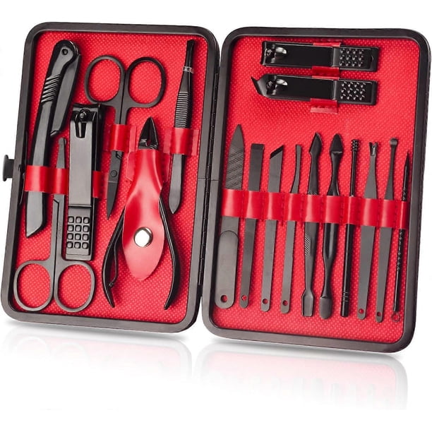 Manicure Set, 18pcs Nail Clippers Pedicure Kit Nail Care Kit Manicure Professional Tools Gift for Friends and Parents (Black&Red)