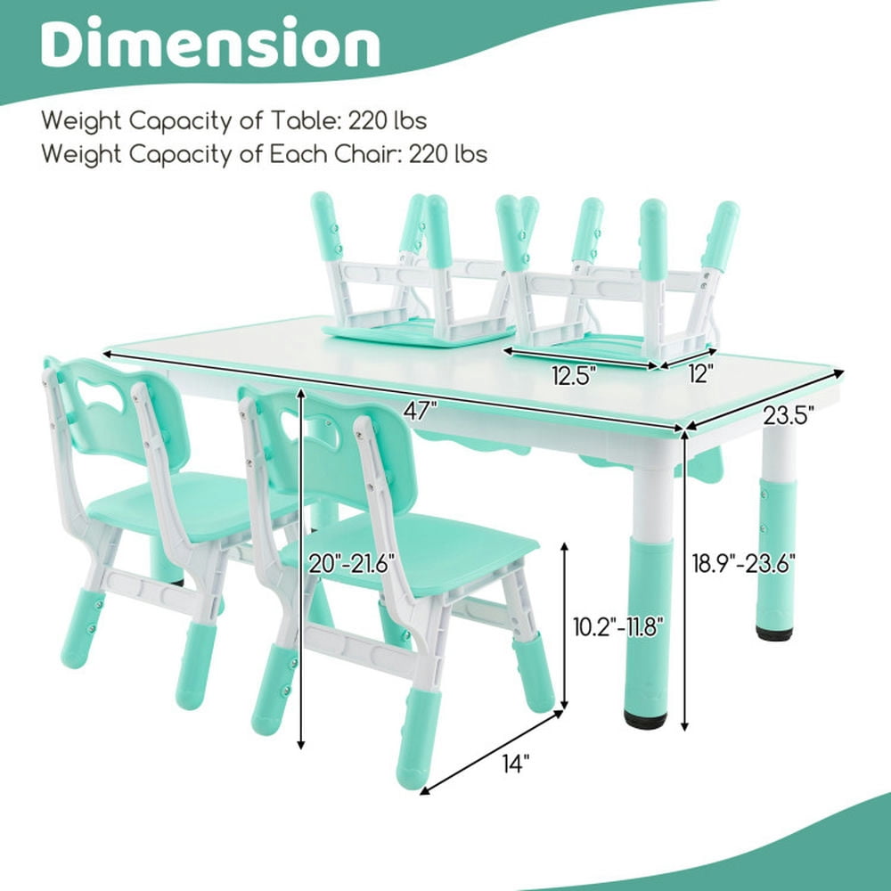 Resenkos Kids Table and Chairs Set for 4 with Graffiti Desktop-Green, Small Folding Table for Arts & Crafts, Snack Time, Homeschooling, Homework