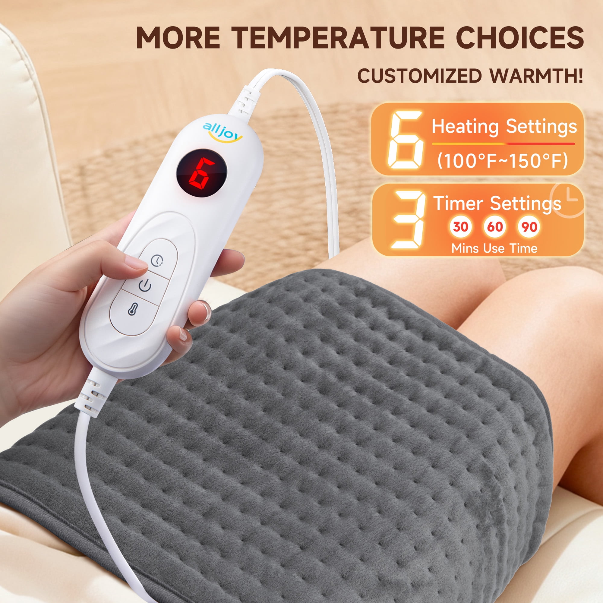 ALLJOY 12"x24"+20" Large Heating Pad for Back Pain Relief, Waist Belt with Heat for Lumbar Pain/Period Cramps/Sore Muscles, Best Gift for Birthdays/Holidays/Daily Self-Care