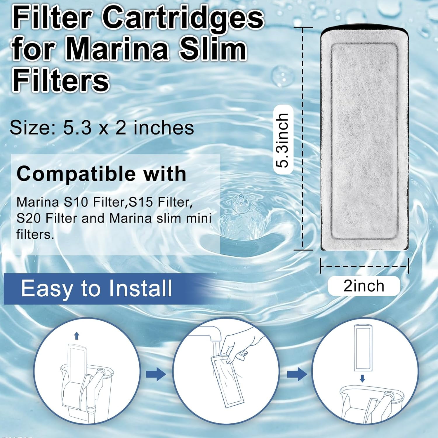Driamor Ceramic Aquarium Filter Cartridge, Replacement for Marina Slim Filter S10/S15/S20, 16 Pack