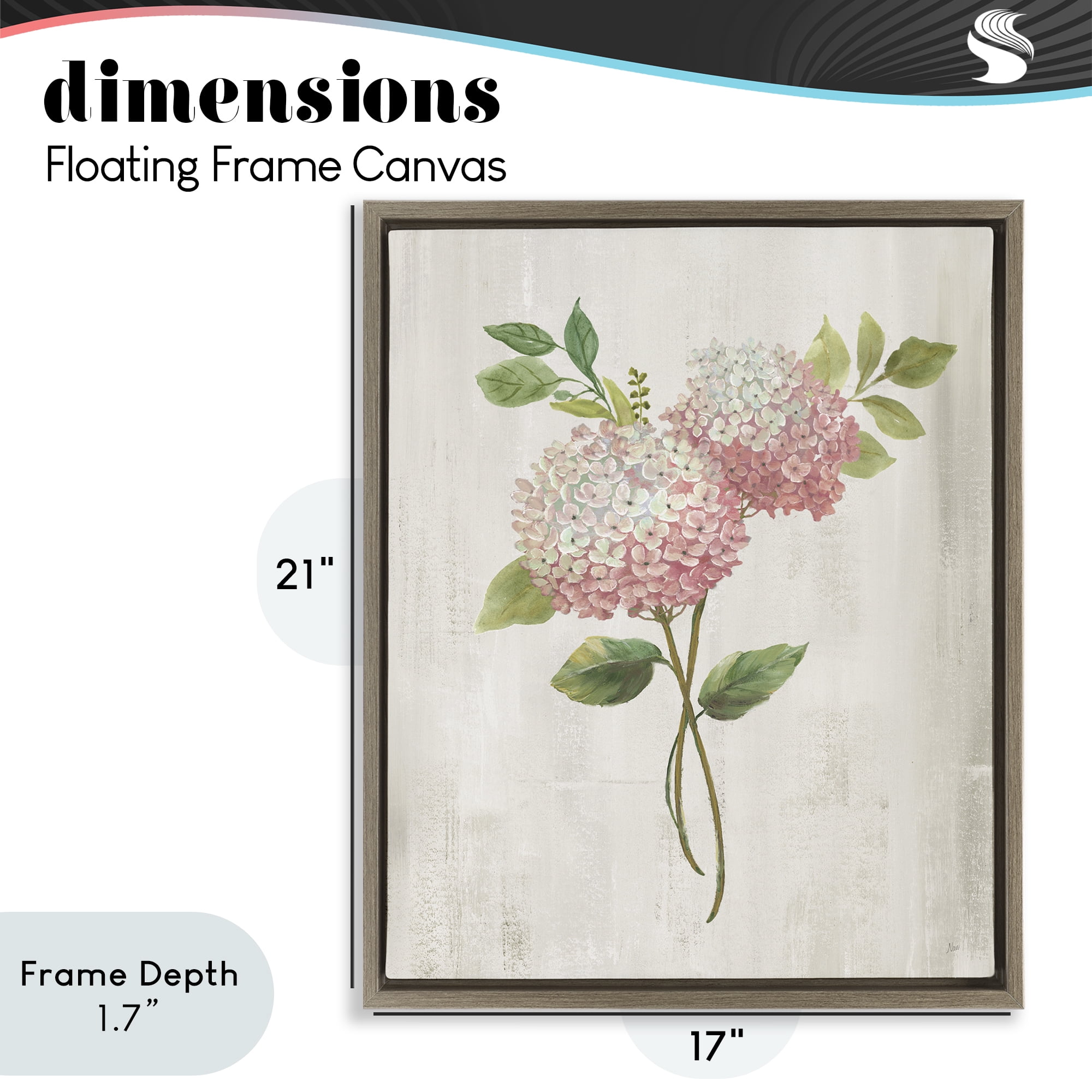 Stupell Industries Pink Hydrangea Paired Stems Brown Framed Floater Canvas Wall Art, design by Nan