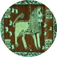 thumbnail image 1 of Ahgly Company Indoor Round Animal Turquoise Blue Traditional Area Rugs, 6' Round, 1 of 4