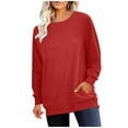 thumbnail image 2 of Crewneck Fall Sweatshirts for Women Trendy Plain Long Sleeve Shirts Pullover Tops with Pockets, 2 of 7
