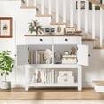 thumbnail image 4 of Homfa Farmhouse Console Table with 2 Drawers& Doors, Sofa Table with Storage Cabinet and Open Shelf for Living Room Entryway, White& Brown, 4 of 8