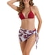 thumbnail image 1 of Conjuntos de bikini de triángulo para mujer de 3 piezas, tanga de corte alto, falda de cobertura con estampado de hojas, trajes de baño, talla X-Small, rojo, 1 of 5