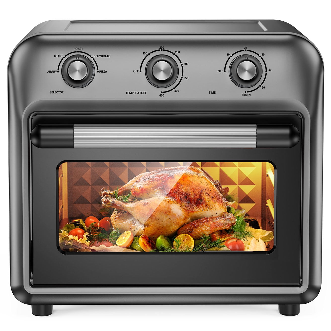 21QT Air Fryer Toaster Oven with Convection, 5-in-1 Countertop Cooker, Visible Window, Oil Free, 1500W, Black