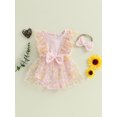 thumbnail image 4 of Baby Toddler Girls Rompers Dress 3 6 12 18 24 Months Round Neck Daisy Print Mesh Skirt Hem Infant Bodysuits Jumpsuits with Headband, 4 of 9